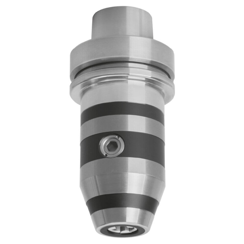 JSO CNC-Universal-Bohrfutter mit HSK-F 63 Steilkegelaufnahme, einem stufenlosen Spannbereich von 3 bis 16 mm, 32 mm Spannlänge und einer Gesamtlänge von 115 bis 123 mm für CNC-Bearbeitungszentren im Holzfräsershop.
