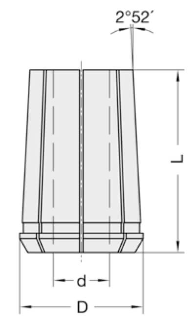 Technische Maßzeichnung der JSO Spannzange 462E OZ25 mit Außen-Ø 35,05 mm und Gesamtlänge 52 mm im Holzfräsershop.