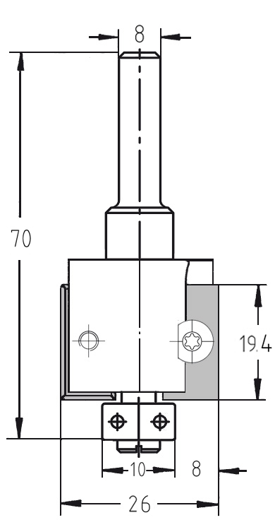 Fräsen eines 8 mm Rückwandfalzes an einer Massivholzkante mit einem Wendeplatten-Falzfräser.
