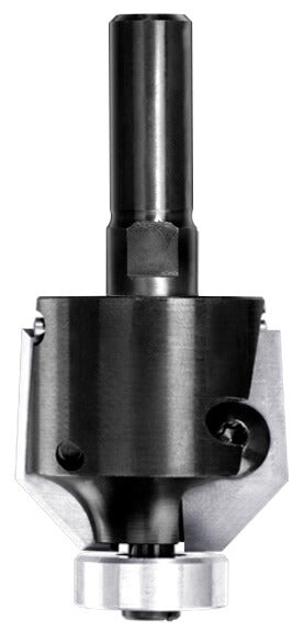 Unitec Wendeplatten-Fasefräser 45 Grad mit 16 mm Anlauflager, Ø 36 mm und massivem 12 mm Schaft.