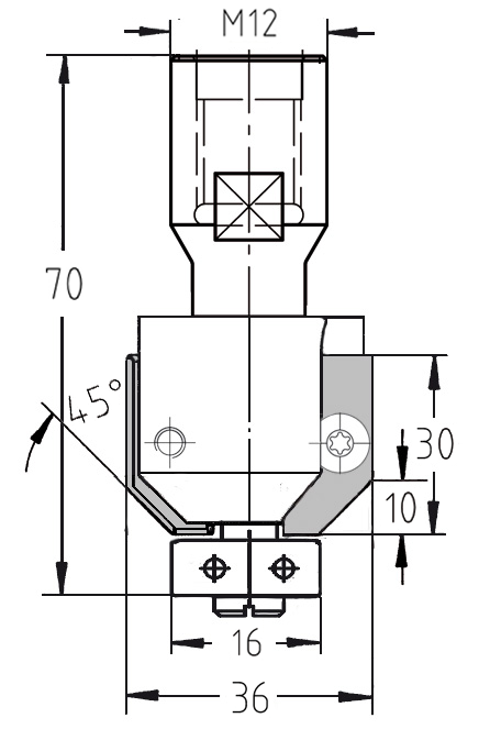Wendeplatten-Fasefräser HW | ∠ 45° | Ø 36 x 30/10 mm | Mit Anlauflager | IG M12 | GL 70 mm