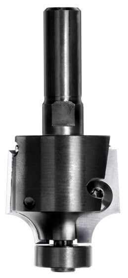 JSO Unitec Wendeplatten-Abrundfräser Radius 10 mm mit zwei montierten Hartmetall-Wechselmessern, massivem 12 mm Schaft und 16 mm Anlauflager.