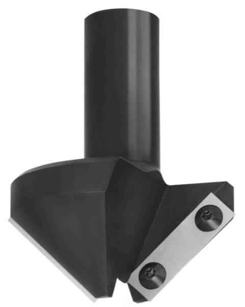 JSO CNC-Fasefräser mit mechanisch geklemmten Hartmetall-Wendemessern (HW), 45°-Profil, zweischneidiger Z=2 Geometrie, 74 mm Durchmesser und robustem 20 mm Schaft.