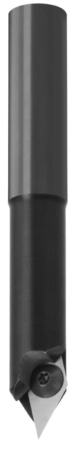 JSO CNC-Ausspitzfräser mit mechanisch geklemmtem, spitz zulaufendem Hartmetall-Wendemesser (HW05), 60°-V-Nut-Profil, einschneidiger Z=1 Geometrie, 16 mm Durchmesser und robustem 16 mm Schaft.