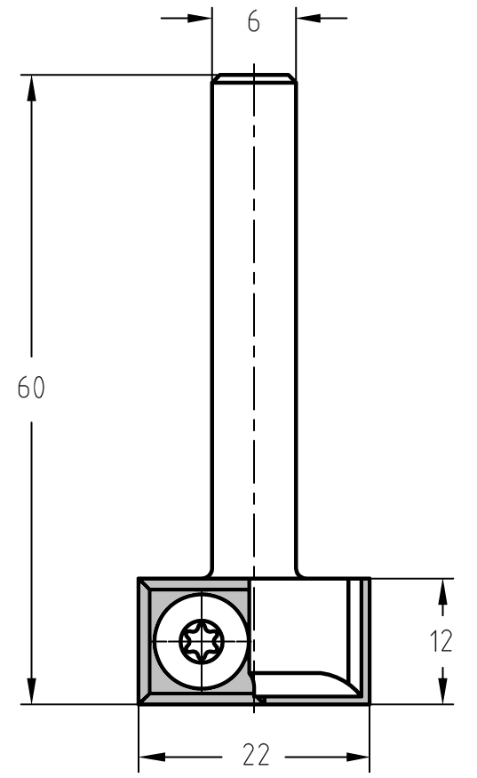 Technische Zeichnung des WP-Falzfräsers Ø 22 mm ohne Anlauflager, S6.
