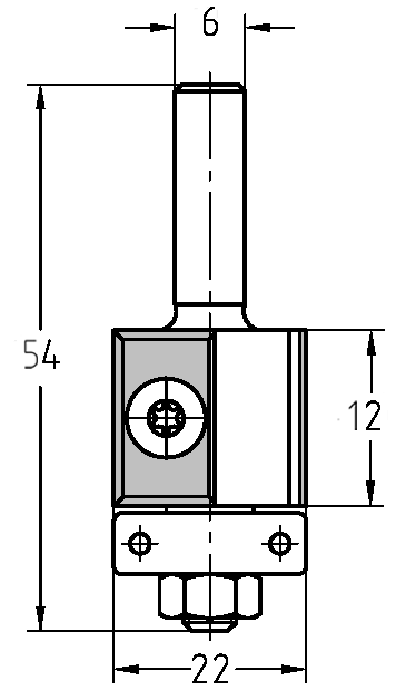 Technische Zeichnung JSO Wendeplatten-Bündigfräser Ø 22mm NL 12mm S6 – Maße für präzises Kantenfräsen
