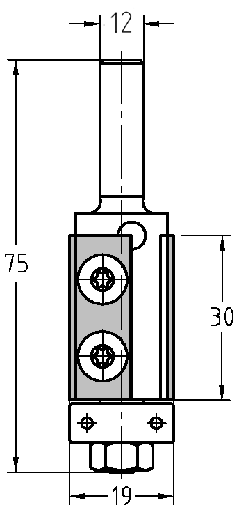 Technische Zeichnung JSO Wendeplatten-Bündigfräser Ø 19mm NL 30mm S12 GL 75mm – Maße für Kantenbearbeitung
