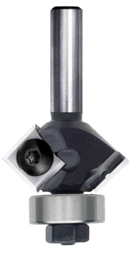 JSO modularer Wendeplatten-Fasefräser 45 Grad mit 19 mm Anlauflager, Ø 31,4 mm, 8 mm Schaft.