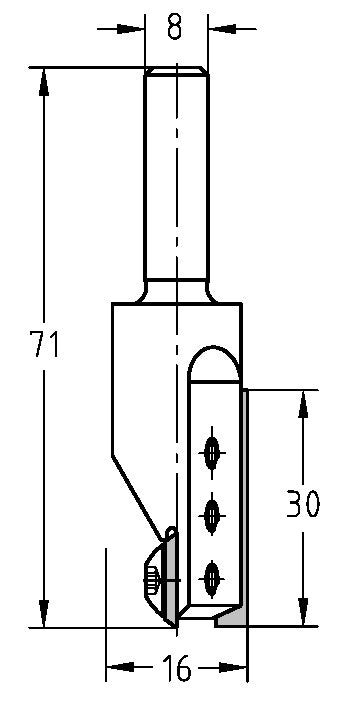 Technische Zeichnung JSO Wendeplatten-Nutfräser Ø 16mm NL 30mm S8 – Maße für präzise Fräsarbeiten
