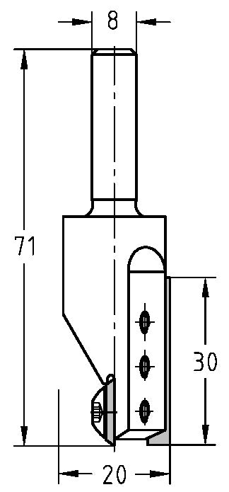 Technische Zeichnung JSO Wendeplatten-Nutfräser Ø 20mm NL 30mm S8 – Maße für breite Fräsarbeiten

