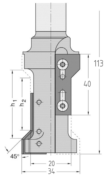 Wendeplatten-Abrund-/Fasefräser HW | ∠ 45° | R=3/4/5/6 mm | Ø 34 x 40 mm | Rechtslauf | S 20 | GL 113 mm