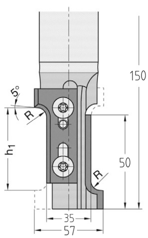 Wendeplatten-Abrund-/Fasefräser HW | ∠ 45° | R=6/8/10 mm | Ø 57 x 50 mm | Rechtslauf | S 25 | GL 150 mm