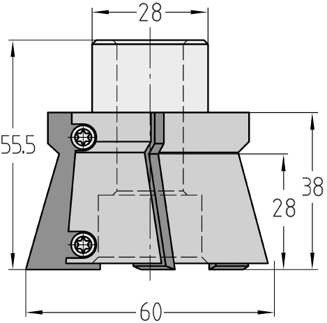 Technische Maßzeichnung des JSO HW Schwalbenschwanzfräsers für Linkslauf mit Kennzeichnung von Durchmesser 60 mm, Nutzlänge 38 mm, Schaft 28 mm und Gesamtlänge 55,5 mm sowie Darstellung der dreischneidigen (Z=3) Anordnung.