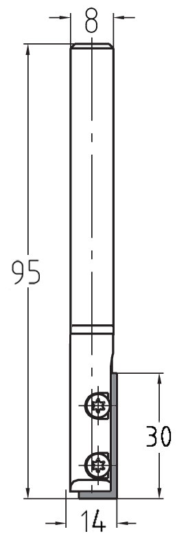 Technische Zeichnung JSO Wendeplatten-Nutfräser HW Ø 14 mm NL 30 mm Schaft 8 mm GL 95 mm – Präzisionsmaße für tiefe Fräsarbeiten