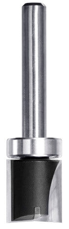 JSO HW Bündigfräser mit schaftseitig montiertem Anlauflager, zwei präzisionsgeschliffenen Hartmetall-Schneiden und einem stabilen 8 mm Schaft.
