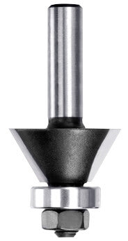 JSO Hartmetall-Fasenfräser 30° mit zwei präzise geschliffenen Schneiden, integriertem 15,9 mm Anlauflager an der Spitze und einem 6 mm Schaft.