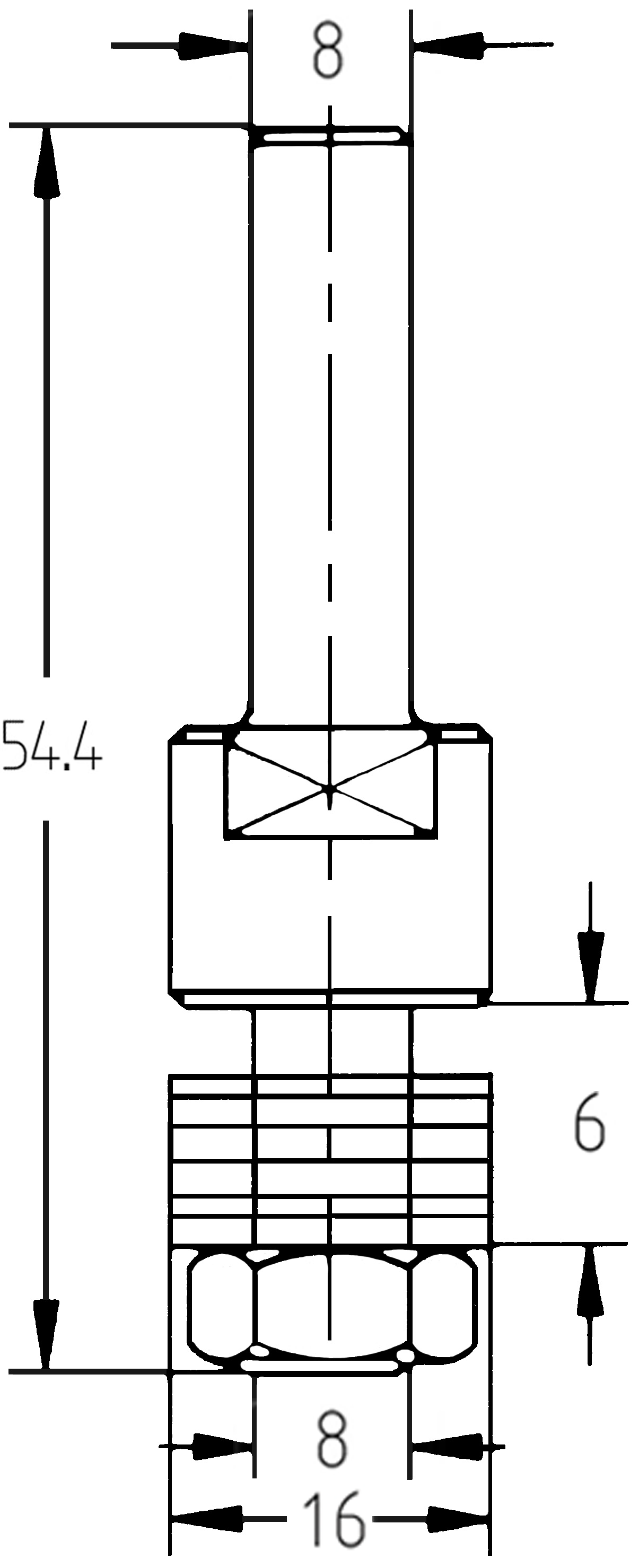 Aufnahmedorn | Ø 16 x 6 mm | Dorndurchmesser 8 mm | Ohne Anlauflager | S 8 | GL 54,4 mm