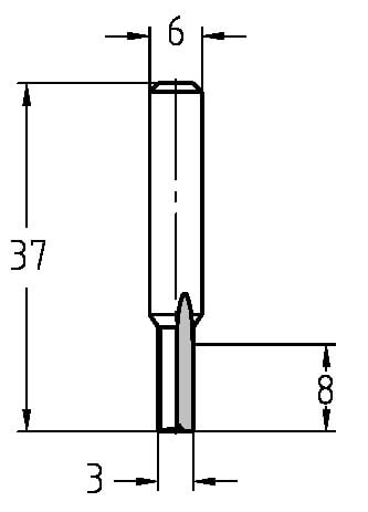 Technische Zeichnung: VHW Nutfräser Ø 3 mm, Schnittlänge 8 mm, Gesamtlänge 37 mm
