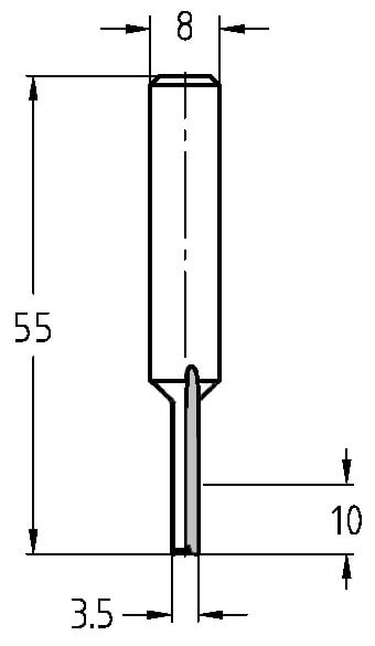 Technische Zeichnung Nutfräser Ø 3,5mm NL 10mm S 8mm – Maße und Konstruktion
