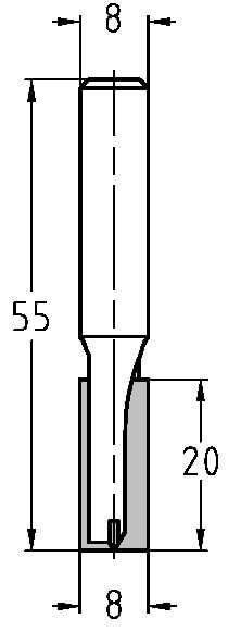 Technische Zeichnung Nutfräser Ø 8mm NL 20mm S 8mm – Exakte Maße für professionelle Anwendungen

