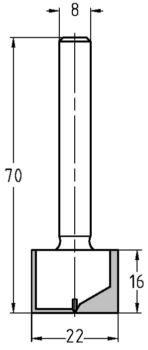 Technische Zeichnung Nutfräser Ø 22mm NL 16mm S 8mm – Exakte Maße für breite Fräsarbeiten
