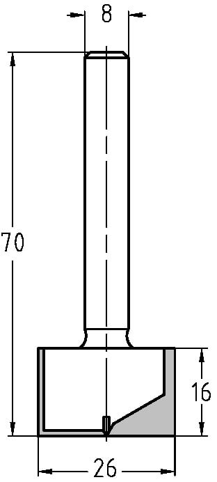 Technische Zeichnung Nutfräser Ø 26mm NL 16mm S 8mm – Exakte Maße für großflächige Anwendungen
