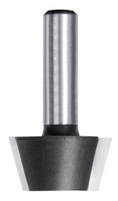 JSO Hartmetall-Fasenfräser 15° in lagerloser Ausführung mit zwei Schneiden, flacher Stirnseite und einem präzisen 6 mm Schaft.