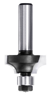 JSO HW Viertelstabfräser Radius 4 mm mit einem kleinen, stirnseitig montierten 9,5 mm Anlauflager, zwei präzisionsgeschliffenen Hartmetall-Schneiden und einem 6 mm Schaft.