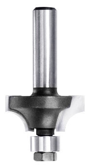 JSO HW Viertelstabfräser Radius 6,35 mm mit einem stirnseitig montierten 9,5 mm Anlauflager, zwei präzisionsgeschliffenen Hartmetall-Schneiden und einem stabilen 8 mm Schaft.