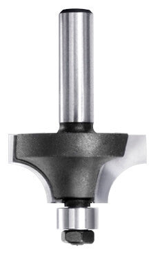 JSO HW Viertelstabfräser Radius 9,5 mm mit einem stirnseitig montierten 9,5 mm Anlauflager, zwei präzisionsgeschliffenen Hartmetall-Schneiden und einem stabilen 8 mm Schaft.