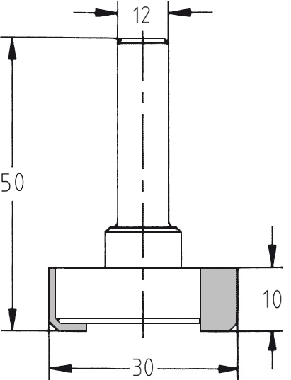Technische Maßzeichnung des JSO Planfräsers mit exakten Bemaßungen für Durchmesser 30 mm, Nutzlänge 10 mm und Gesamtlänge 50 mm.