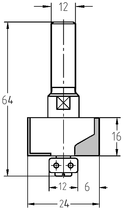 Technische Maßzeichnung des JSO Falzfräsers mit Falztiefe 6 mm und Nutzlänge 16 mm.
