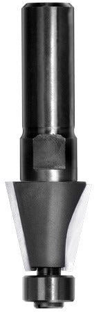 JSO Hartmetall-Fasefräser 15 Grad mit 12,7 mm Anlauflager, Ø 21,7 mm, zweischneidig (Z=2) mit massivem 12 mm Schaft.