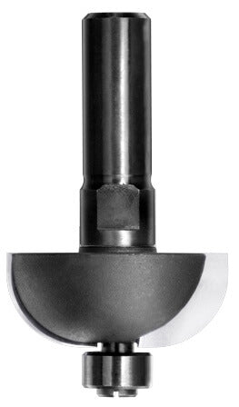 JSO HW-bestückter Halbhohlkehlfräser mit Radius 12,7 mm, massivem 12 mm Schaft und kugelgelagertem Anlauflager.