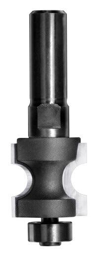 Professioneller JSO Halbstabfräser mit HW-Schneiden, massivem 12 mm Schaft und kugelgelagertem 14 mm Anlauflager.