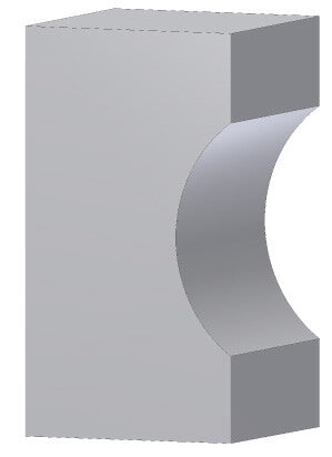 Hohlkehlprofil mit 8 mm Radius an einer geschwungenen Holzfront, gefräst mit Anlauflager.