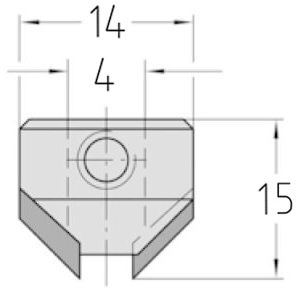Technische Zeichnung des JSO HW Aufstecksenkers 90° Ø 14mm Linkslauf, Bohrung 4mm und GL 15mm.