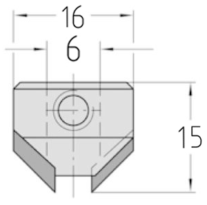 Technische Zeichnung des JSO HW Aufstecksenkers 90° Ø 16mm Linkslauf, Bohrung 6mm und GL 15mm.