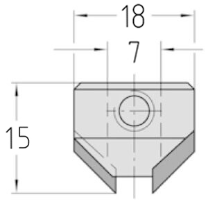 Technische Zeichnung des JSO HW Aufstecksenkers 90° Ø 18mm, Bohrung 7mm und GL 15mm.
