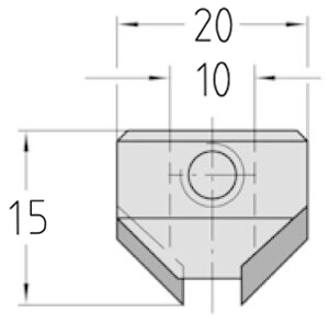 Technische Zeichnung des JSO HW Aufstecksenkers 90° Ø 20mm, Bohrung 10mm und GL 15mm.