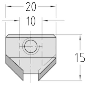 Technische Zeichnung des JSO HW Aufstecksenkers 90° Ø 20mm Linkslauf, Bohrung 10mm und GL 15mm.