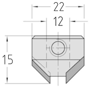 Technische Zeichnung des JSO HW Aufstecksenkers 90° Ø 22mm, Bohrung 12mm und GL 15mm.