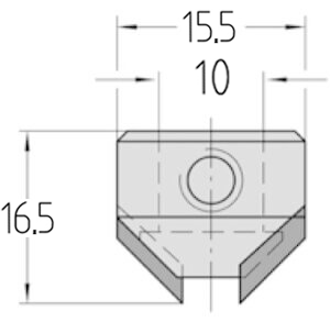 Technische Zeichnung des JSO HW Aufstecksenkers 90° Ø 15,5mm für Schaftspannung, Schaft 10mm und GL 16,5mm.