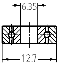 Technische Maßzeichnung des Kugellagers: Details zum Außendurchmesser 12,7 mm und Bohrungsdurchmesser 6,35 mm.