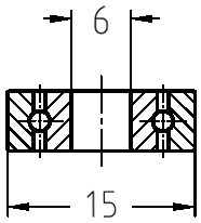 Technische Maßzeichnung des Kugellagers: Details zum Außendurchmesser 15 mm und Bohrungsdurchmesser 6 mm.