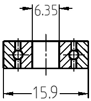 Technische Maßzeichnung des Kugellagers: Details zum Außendurchmesser 15,9 mm und Bohrungsdurchmesser 6,35 mm.