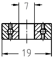 Technische Maßzeichnung des Kugellagers: Details zum Außendurchmesser 19 mm und Bohrungsdurchmesser 7 mm.