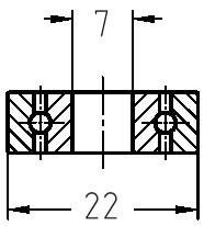 Technische Maßzeichnung des Kugellagers: Details zum Außendurchmesser 22 mm und Bohrungsdurchmesser 7 mm.