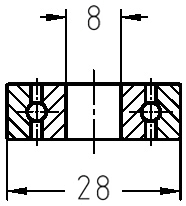 Technische Maßzeichnung des Kugellagers: Details zum Außendurchmesser 28 mm und Bohrungsdurchmesser 8 mm.