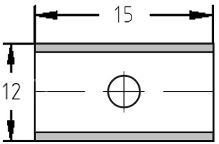 Technische Konstruktionszeichnung der Wendeplatte 15,0 x 12,0 x 1,5 mm mit Bemaßung von Länge (L), Breite (B) und Stärke (s).